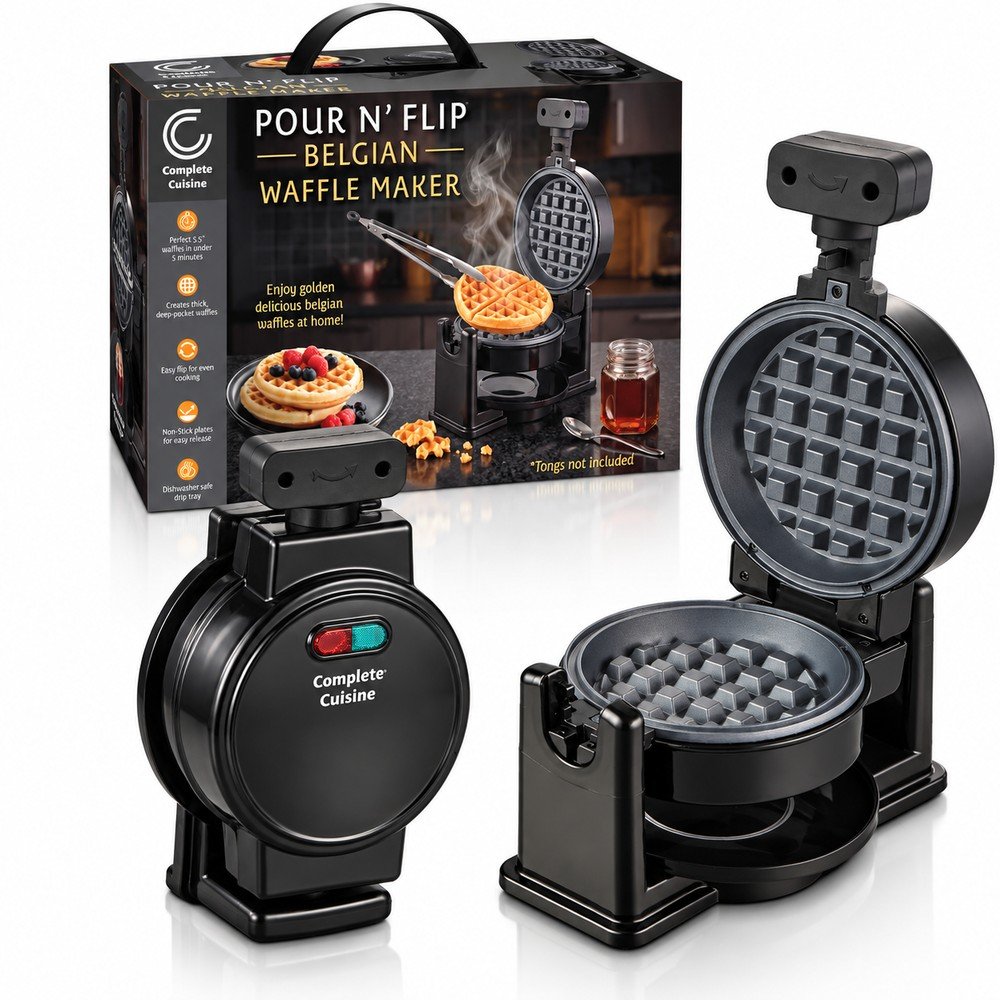 Complete Cuisine® Pour N' Flip Rotating Belgian Waffle Maker