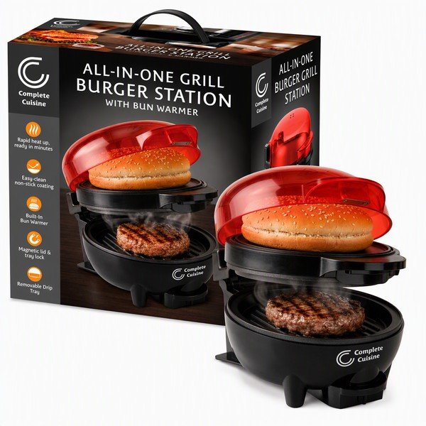 Complete Cuisine® All-in-One Grill Burger Station with Bun Warmer