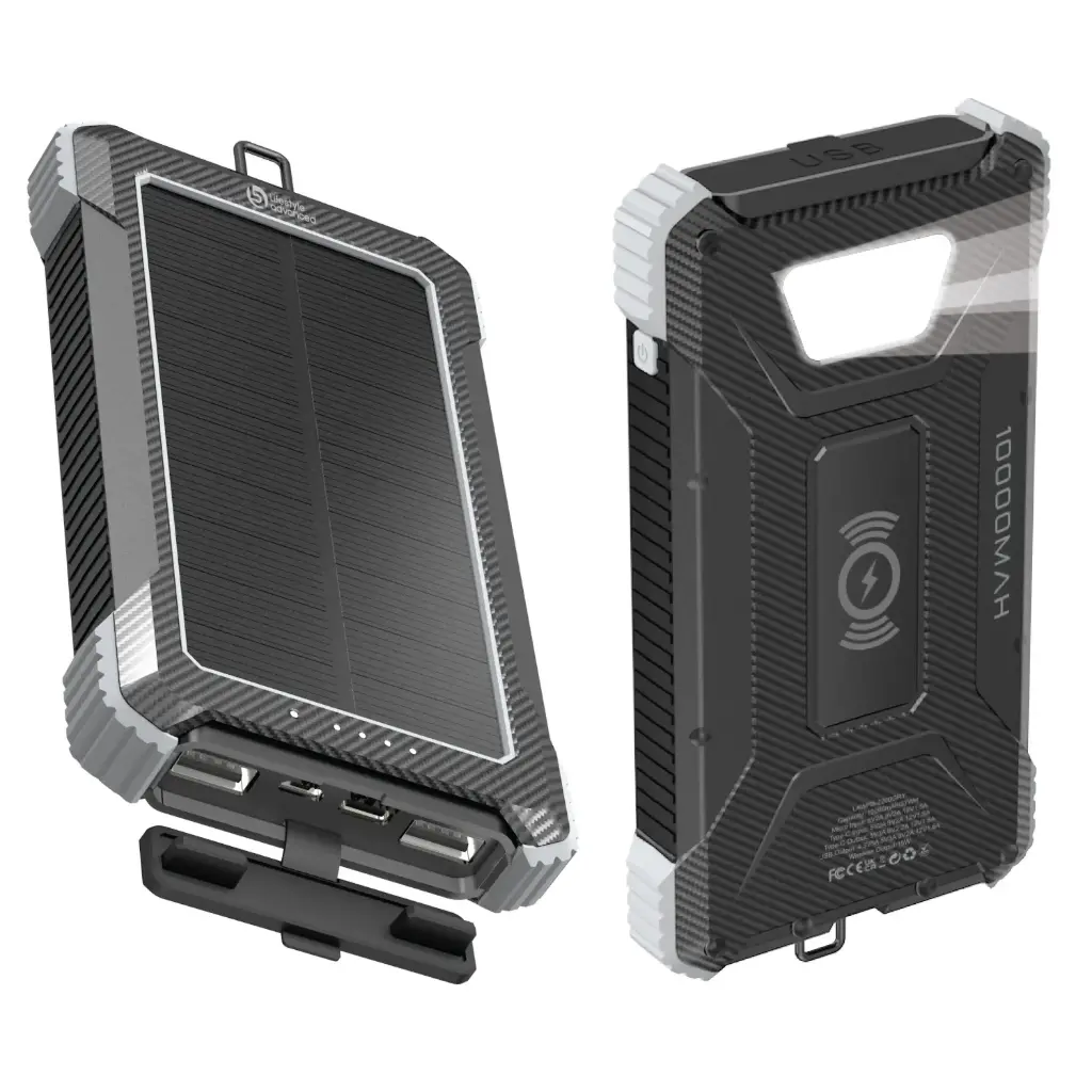 Lifestyle Advanced 10000 mAh Solar Powerbank w/ Wireless Charging & LED Flashlight