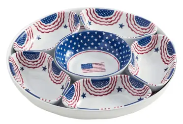 6-Section Melamine Serving Platter with Lazy Susan & Storage Lid- Americana