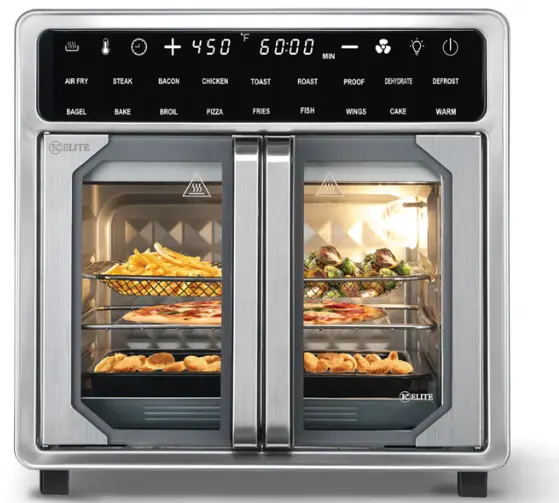 Kitchen Elite 16 Quart French Door Air Fryer Oven Countertop Convection Cooker with LED Display